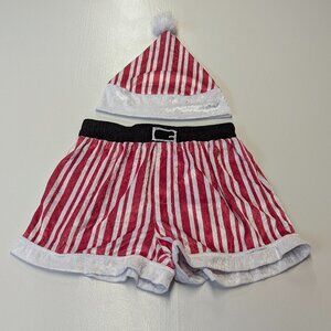 Intimo Christmas Boxers and Hat Size Medium Red and White Striped Crushed Velvet